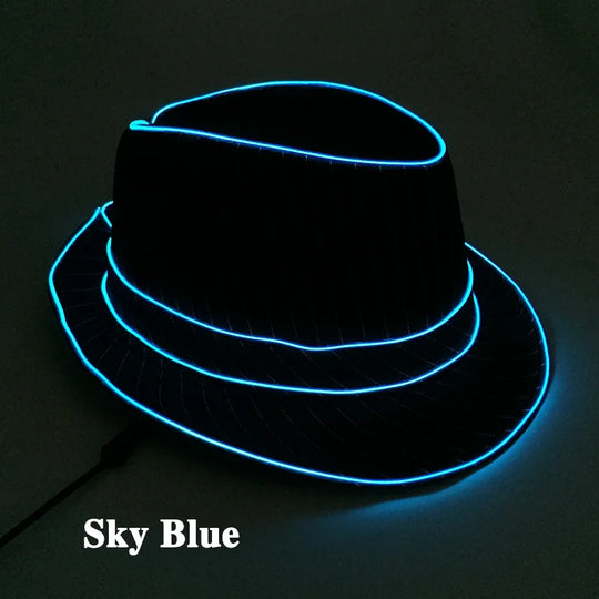 light up Men's hat and tie Led luminous Funny hat glowing Top Hat for Fluorescent club dance show props performances costumes