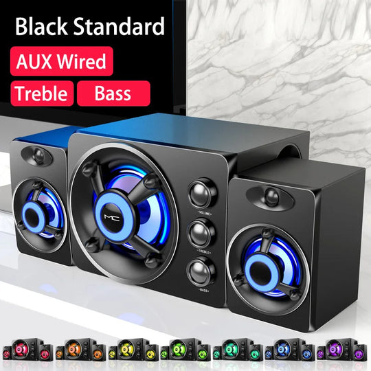 HIFI 3D Stereo Speakers Colorful LED Heavy Light AUX USB Wired Wireless Bluetooth Audio Home Theater Surround Sound Bar TV