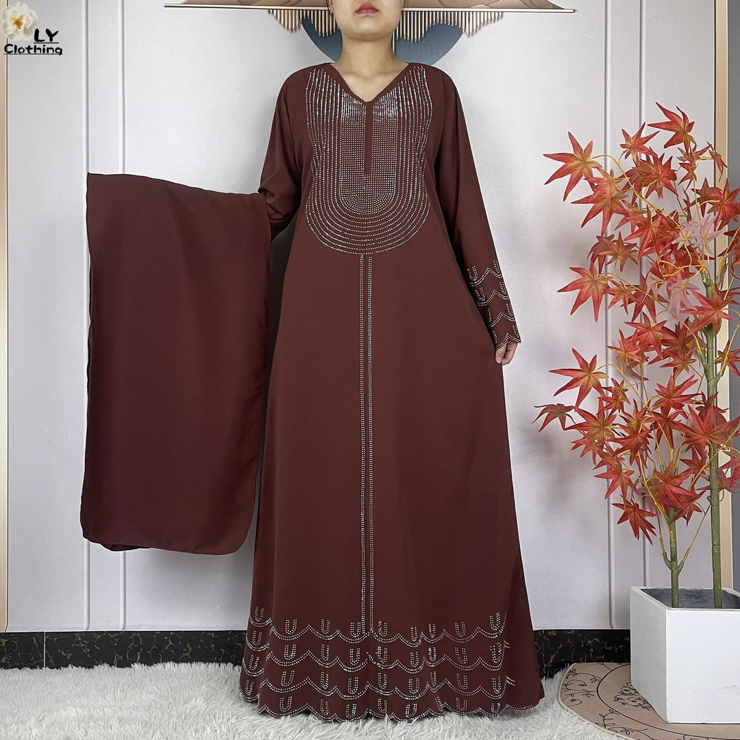 2024 New Muslim Chiffon Abayas For Women Robe Caftan Dubai Islam Clothing African Abaya Long Sleeved Fashion Dress With Turban