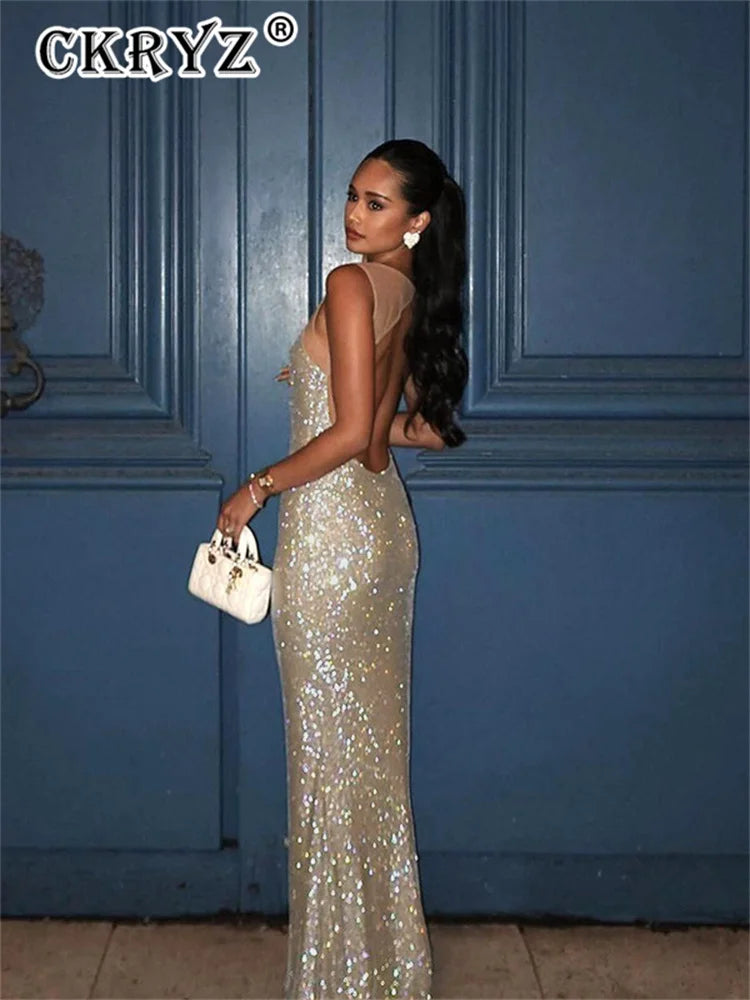 Ladies Autumn Bling Glitter Sequins New Fashion Evening Party Dress