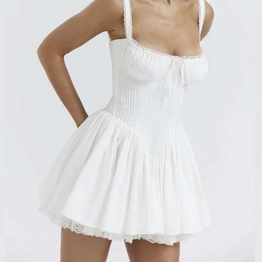 2024 New Fashion Summer Sleeveless Bandage Party Dress White Lace