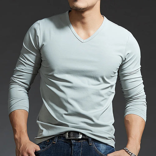 Men Bottoming Shirt Plus Size V-Neck Long Sleeve T-Shirt Slim Base
