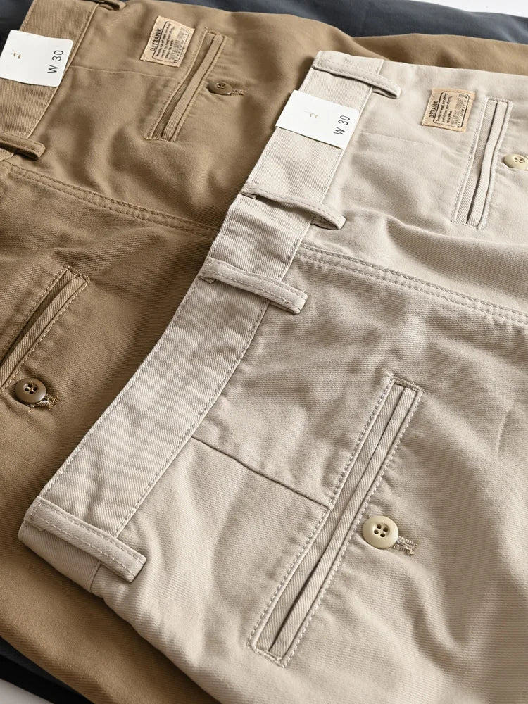 2025 Spring and Autumn New American Retro Woven Twill Chino Cargo