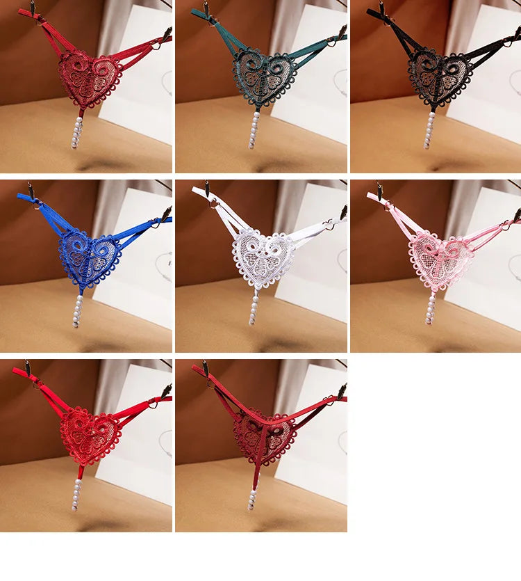 Transparent Women's Panties Sweet Underwear Open Crotch Thongs Embroidery Sexy Lingerie Erotic Beaded G-Strings T-Back