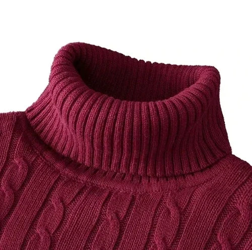 Men's High Neck Sweater Solid Color Pullover Knitted Warm Casual