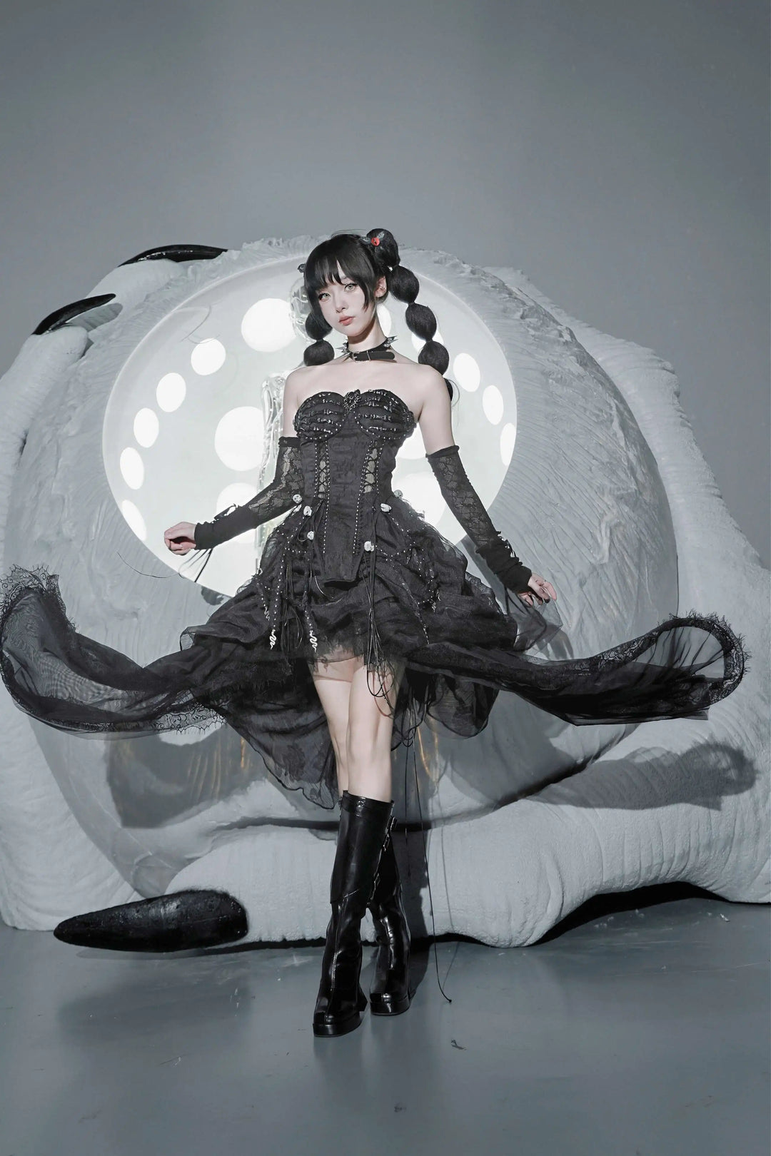 TDH Heavy Industries Handmade Pure Black Gothic Black Strap Drawstring Chest, Bird Cage, Affordable Bundle Body, Skincare Top