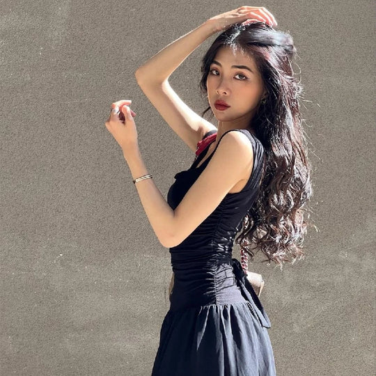 WhereMery Women Summer Party Long Dress Sexy Ruched Bodycon Black Maxi