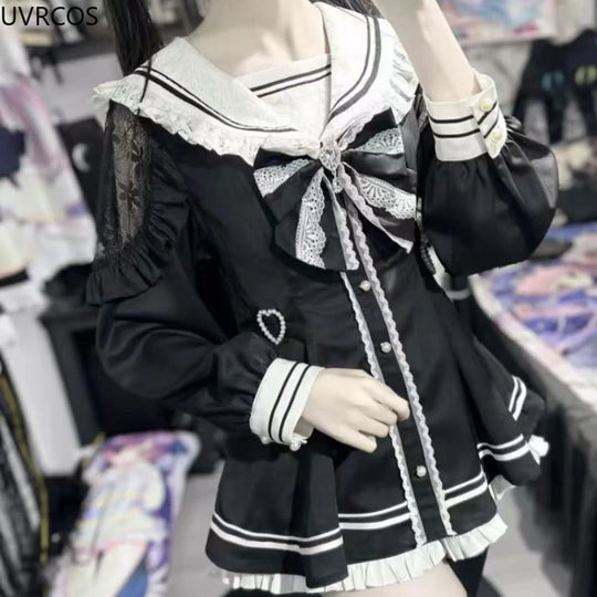 Japanese Style Gothic Y2k Lolita Bow Dress Shorts Set Women Vintage