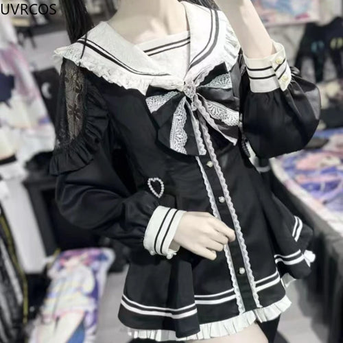 Japanese Style Gothic Y2k Lolita Bow Dress Shorts Set Women Vintage