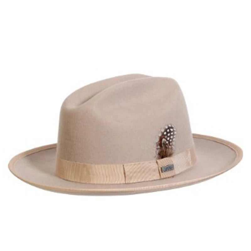 Warm Soft Lightweight Wool Felt Fedora Hat with Feather British Style Autumn Winter Versatile Unisex Adjustable Band