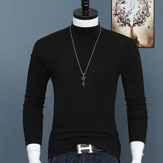 Luxury Korean Men's Oversized T-Shirt Solid Long Sleeve Base Shirt