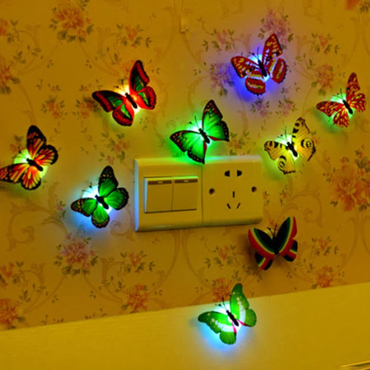 1~4 PCS Pasteable 3D Butterfly Night Lights Luminous Led Wall Sticker