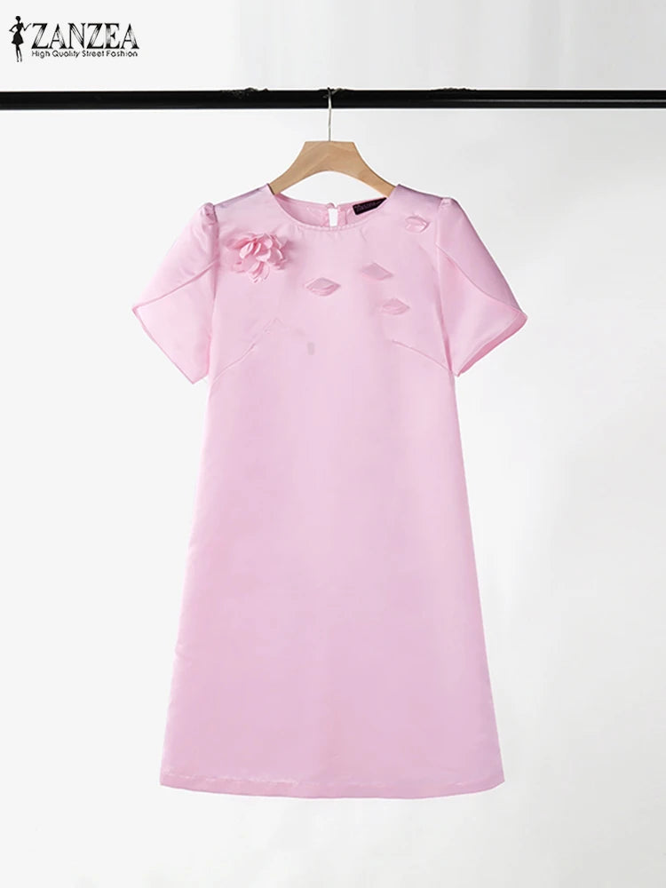 Women 2024 Summer Dress ZANZEA Fashion Short Sleeve Party Work