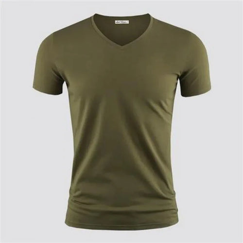 2025 Men's T Shirt Pure Color V Collar Short Sleeved Tops Tees Men