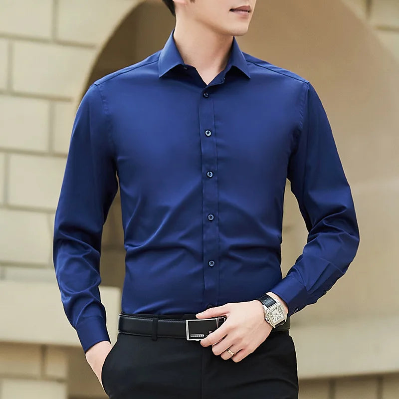 New Plus Size 6XL 7XL 8XL Men Solid Color Business Shirt Fashion