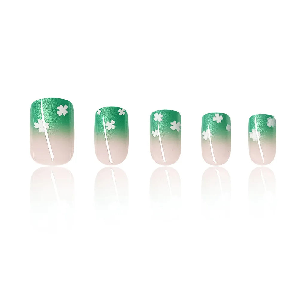24pcs/set short saure fake nails for Spring summer season french style flowers butterfly design press on false nail art tips