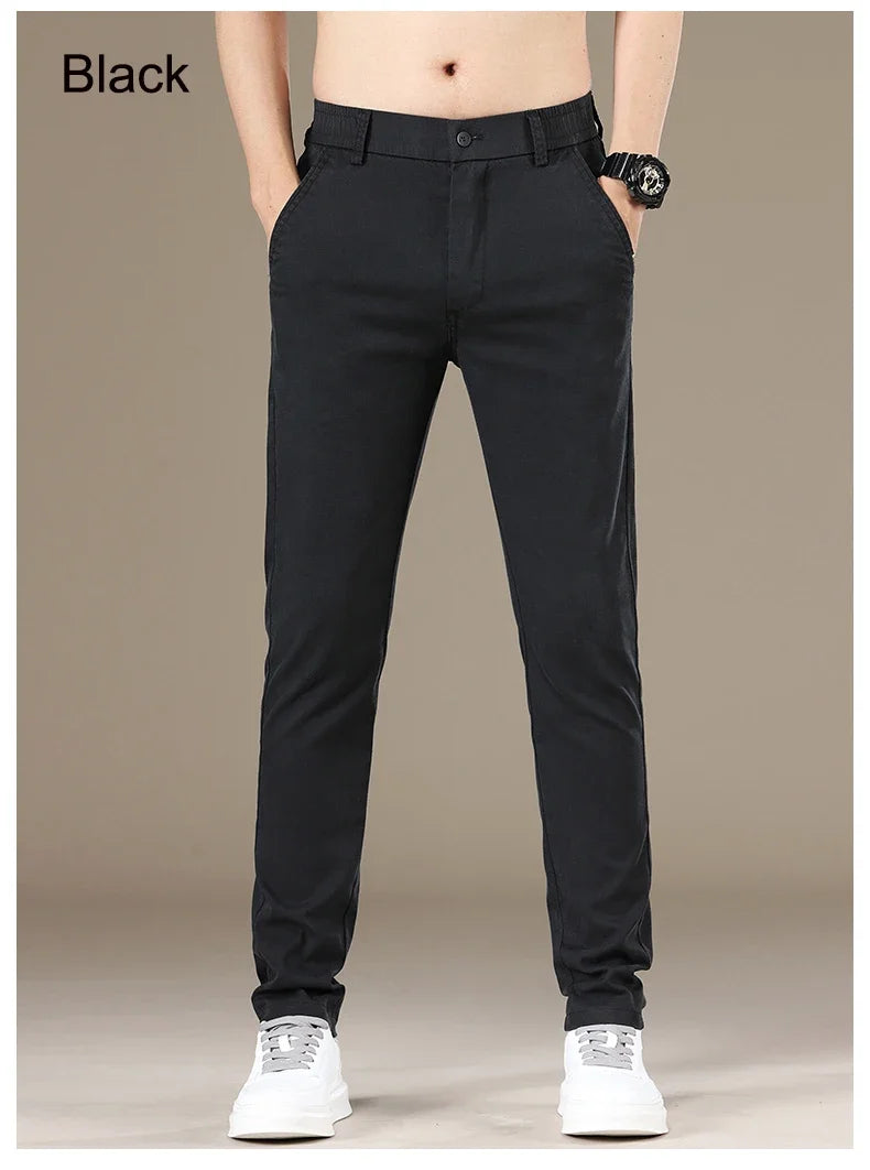 New 2025 Summer Lyocell Fabric Mens Casual Pants Hight Quality Fashion Slim Business Trousers Brand Elastic Soft Cargo Pants
