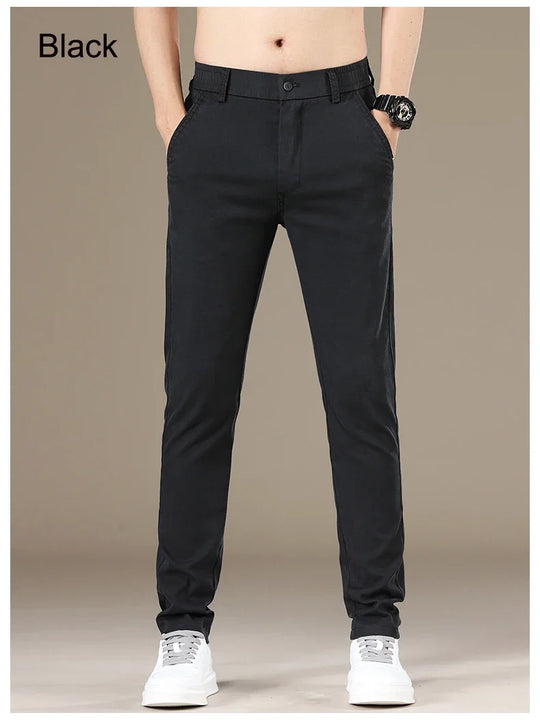 New 2025 Summer Lyocell Fabric Mens Casual Pants Hight Quality Fashion Slim Business Trousers Brand Elastic Soft Cargo Pants