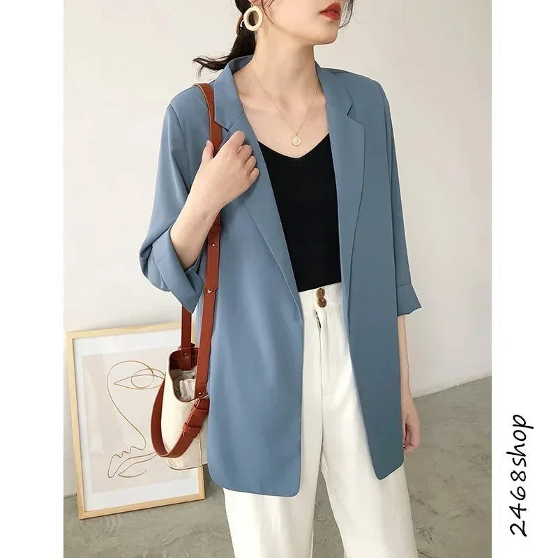 Spring Women Thin Blazers Sun Protection Suit 2024 Female Summer Black