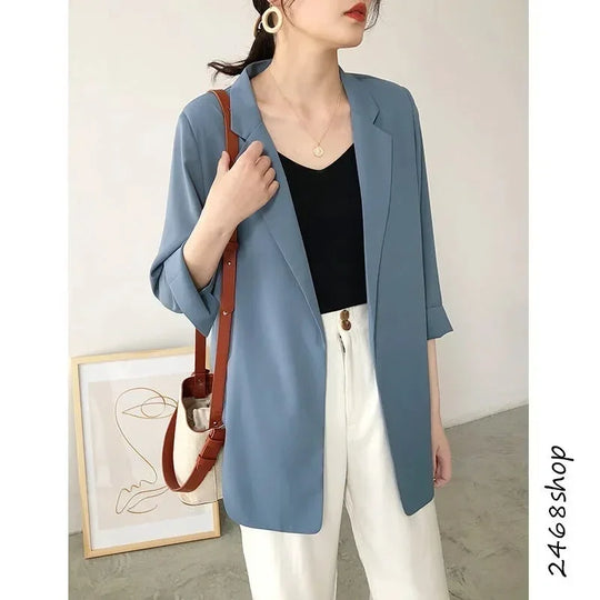 Spring Women Thin Blazers Sun Protection Suit 2024 Female Summer Black