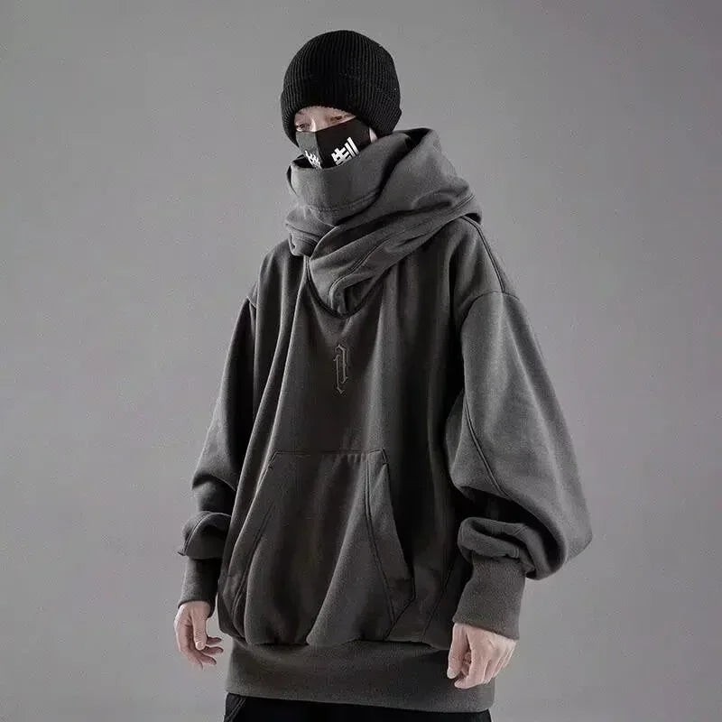 Autumn Embroidery Turtleneck Men's Hooded Sweatshirt Japanese Ninja