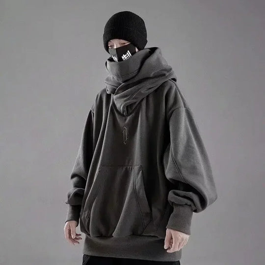 Autumn Embroidery Turtleneck Men's Hooded Sweatshirt Japanese Ninja