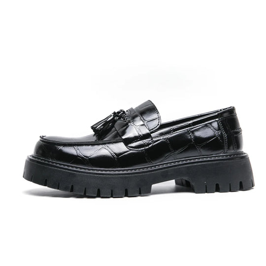 Business Tassel Loafers Shoes Slip on Casual Thick Bottom Leather Black Dress Party Shoes Boat Loafers For Man Fashion Moccasins