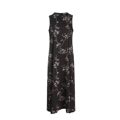 AP Women 2025 Autumn New Floral Printing Satin Dress Lady Elegant