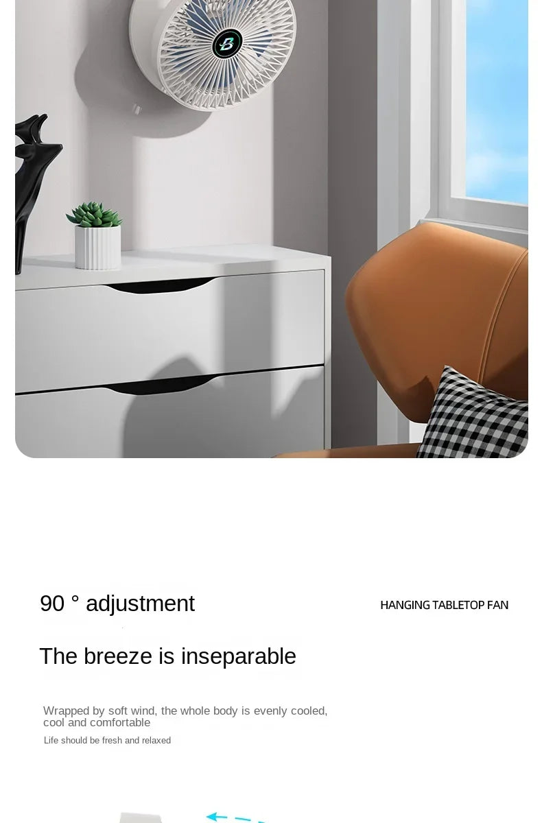 2IN1 Folding Desktop Fan Portable Air Conditioner Wall Mounted Fan Rechargeable with 3 Gears for Home Office