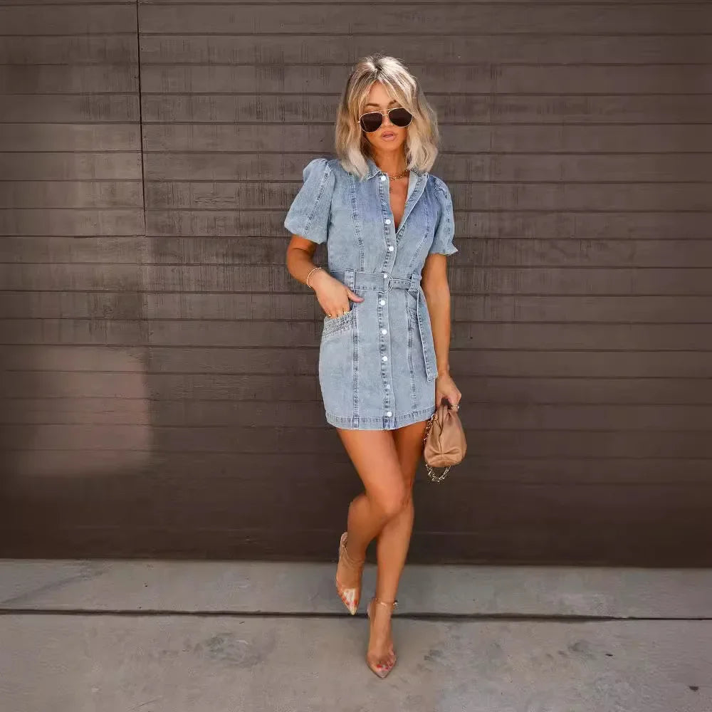 Women Spring Summer New Fashion Sexy Loose Casual Denim Short Sleeve