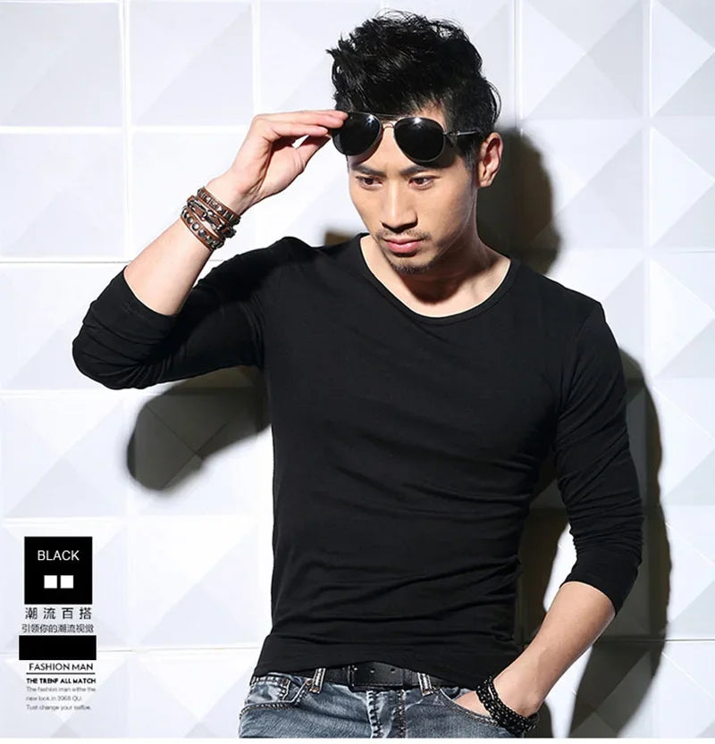Lycra Cotton Men's T-Shirts Long Sleeve V Neck T Shirt MRMT Men