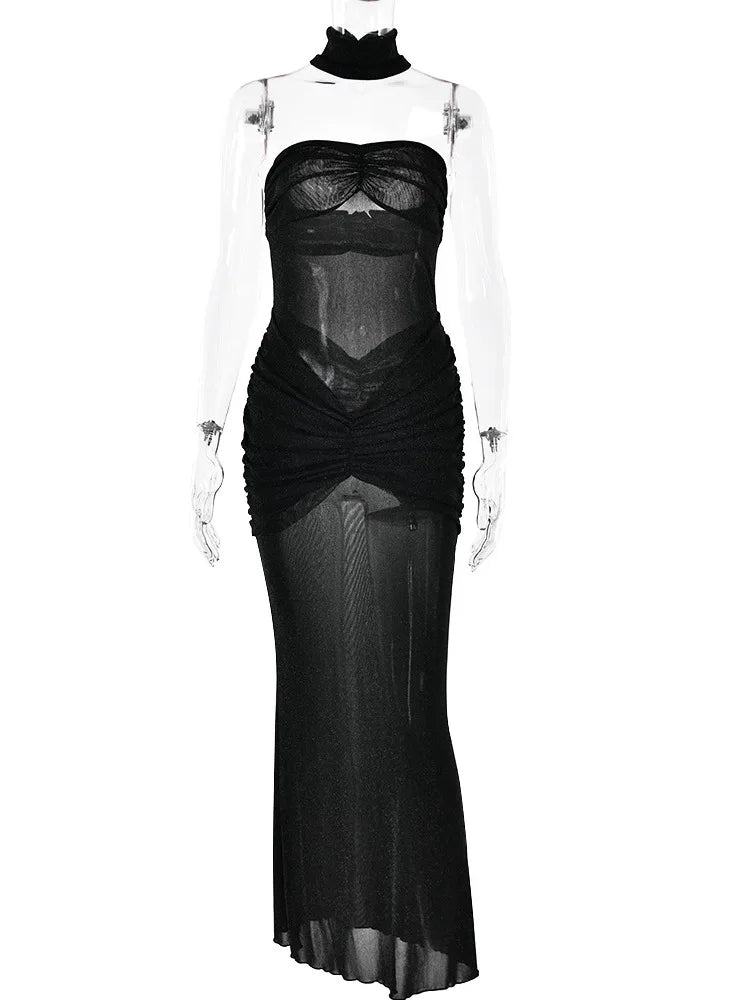 Articat Sexy Strapless Mesh Double-layer Perspective Dress For Women's
