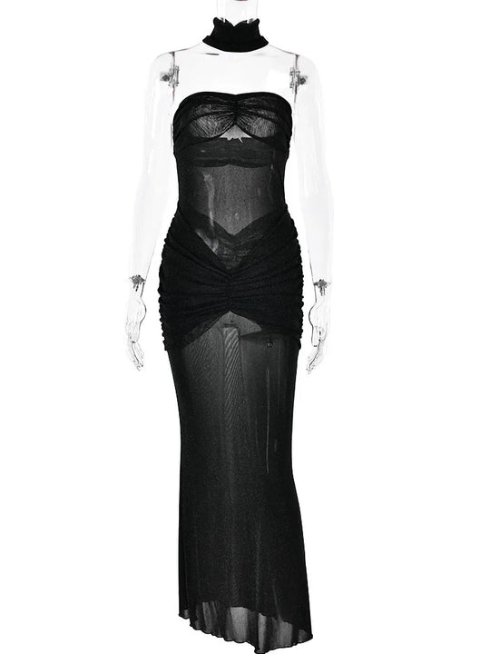 Articat Sexy Strapless Mesh Double-layer Perspective Dress For Women's