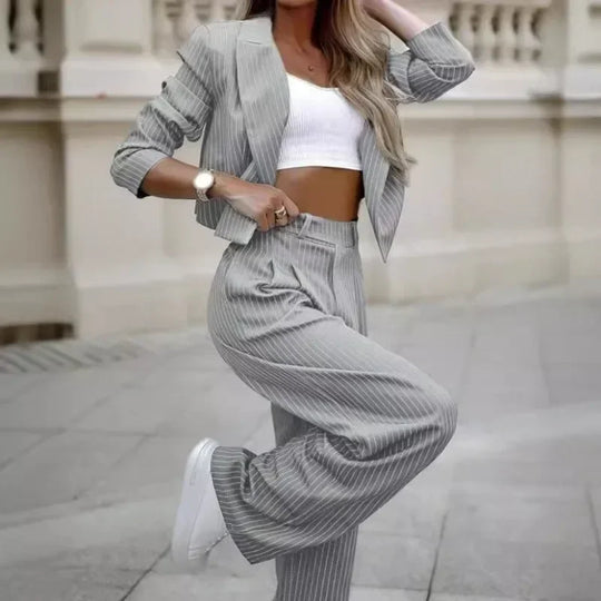 Mandylandy Casual Striped Suits Women Outfits Summer Short Style Lapel