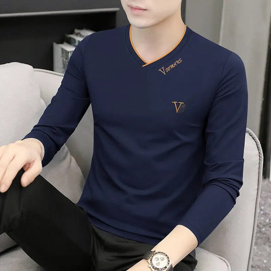 Korean Fashion Elegant Autumn T-shirt Men Loose Casual Sports Chic