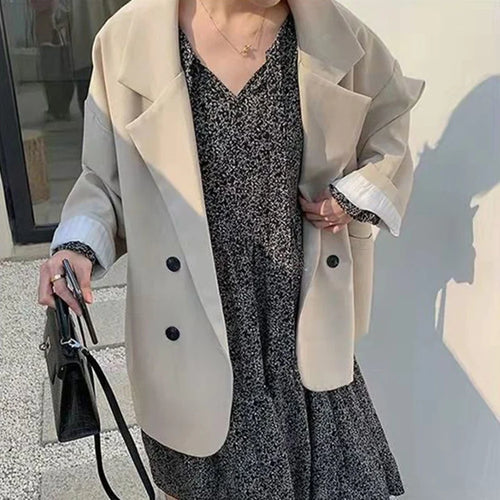 Vintage Blazers Women Elegant Solid Loose Coat Spring Fall Casual