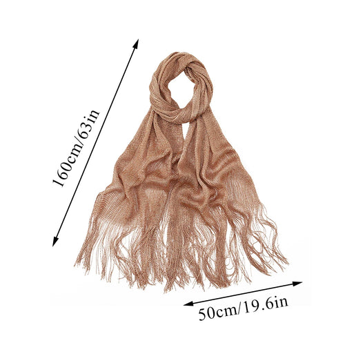 Shiny Bright Silk Scarf Women Evening Dress Shawl Tassel Gold Silver