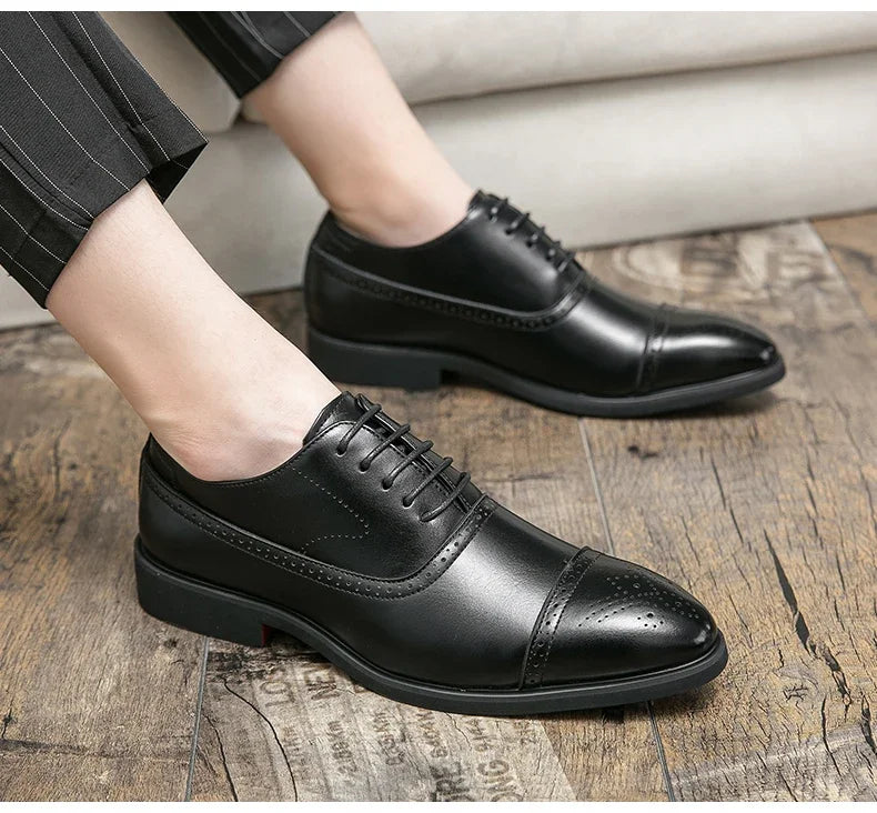Men's Formal  Shoes Red Sole Fashion Business Casual Party Banquet Daily Retro Carved Lace-up Brogue Dress Wedding Shoes Size 48