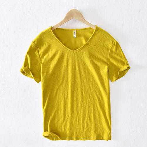 Summer T Shirt Men 100% Cotton Short Sleeve Tshirt V-neck Tops&Tee