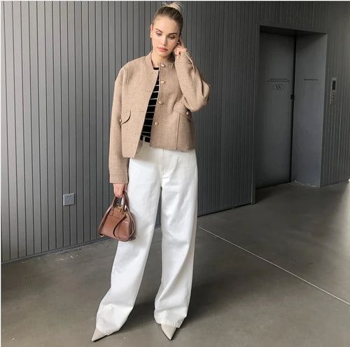 2024 Fall / Autumn New Women Fashion Basic Wool Cropped Jacket Short