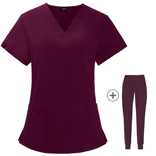 Solid Color Nursing Scrubs Women Uniforms Elasticity Pet Clinic Nurse