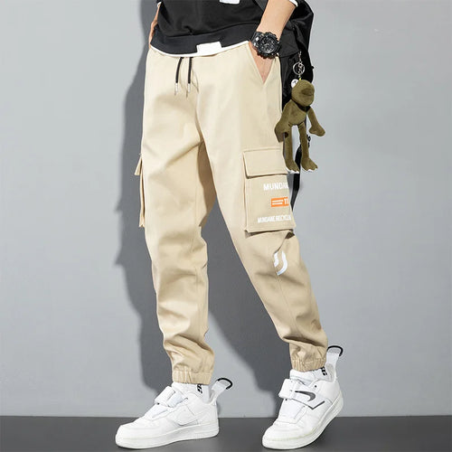 Orange Cargo Pants Men Hip Hop Joggers Y2K Streetwear Casual Pants