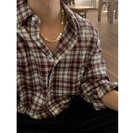 Oversized Men's Plaid Long Sleeve Korean Style Shirt, Trendy Loose Plaid Shirt, Handsome Jacket, Unisex American Retro Plaid