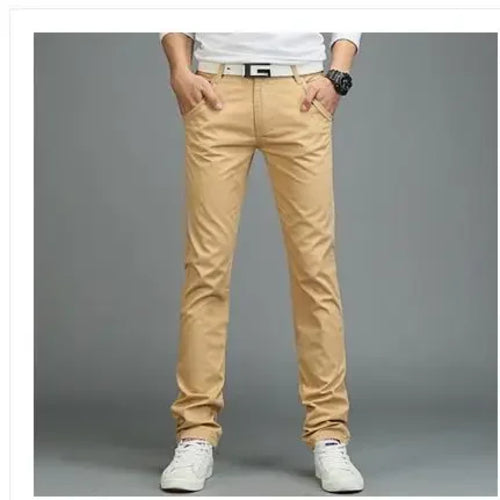 2023 summer New Casual Pants Men Cotton Slim Fit Chinos Fashion Male