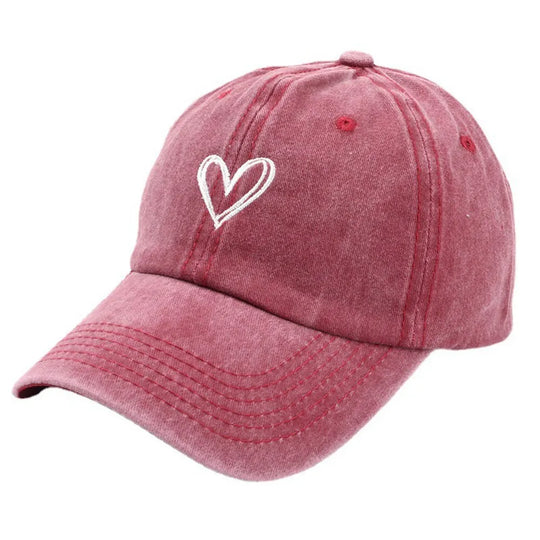 Spring/SummerHat Female Embroidered Peach Heart Wash Denim Baseball