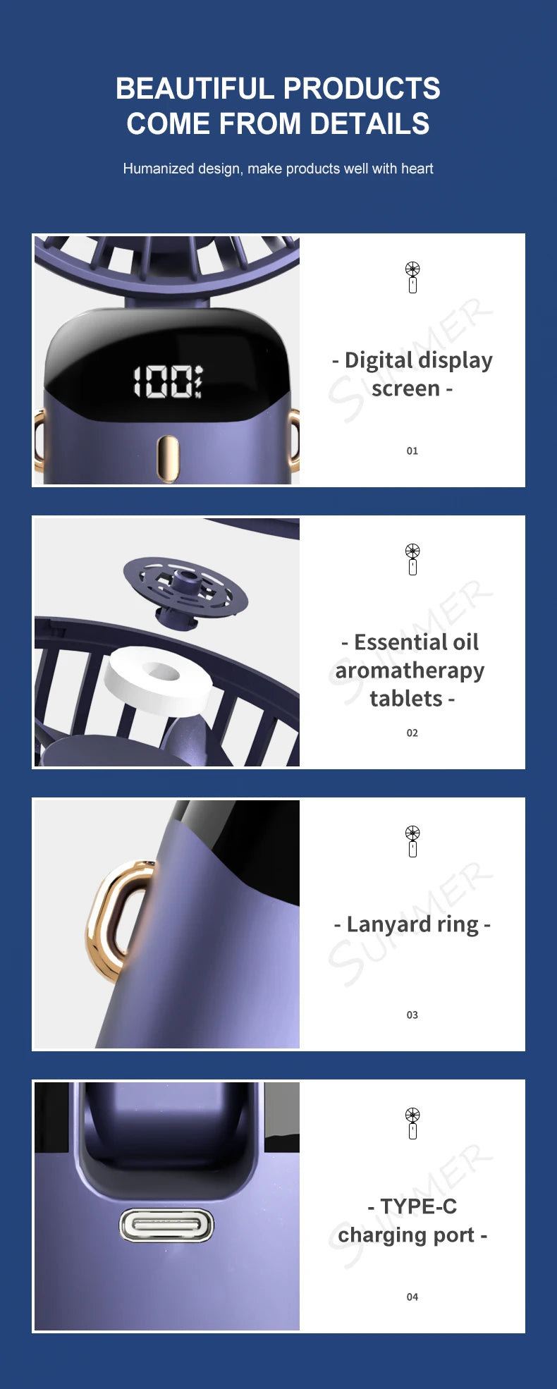 USB Mini Handheld Fan Cooler Portable Small Charging Fan Mini Silent Charging Desk Dormitory Office Student Gifts Long Enduranc