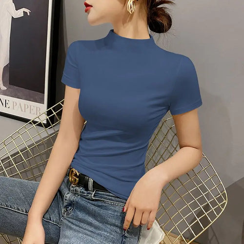 Luxury New Korean Style Women's Clothes High Neck Stretch Short