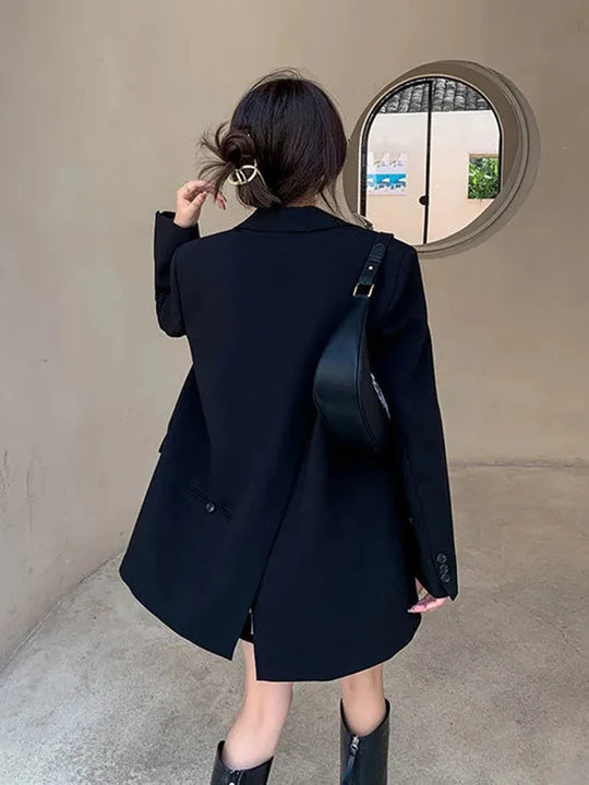 Zoki Back Slit Design Blazer Coats Women Casual Fashion Loose Korean