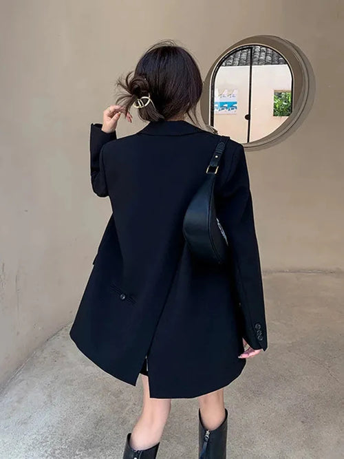 Zoki Back Slit Design Blazer Coats Women Casual Fashion Loose Korean