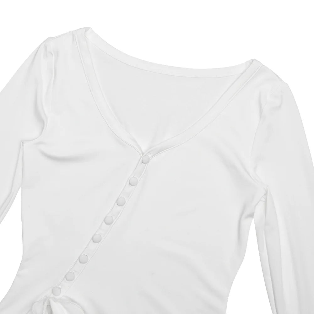 Flare Sleeve Ruffle Sexy V Neck Mini Dress Women Robe Irregular Single-breasted High Waist Slim A-line Club Dress